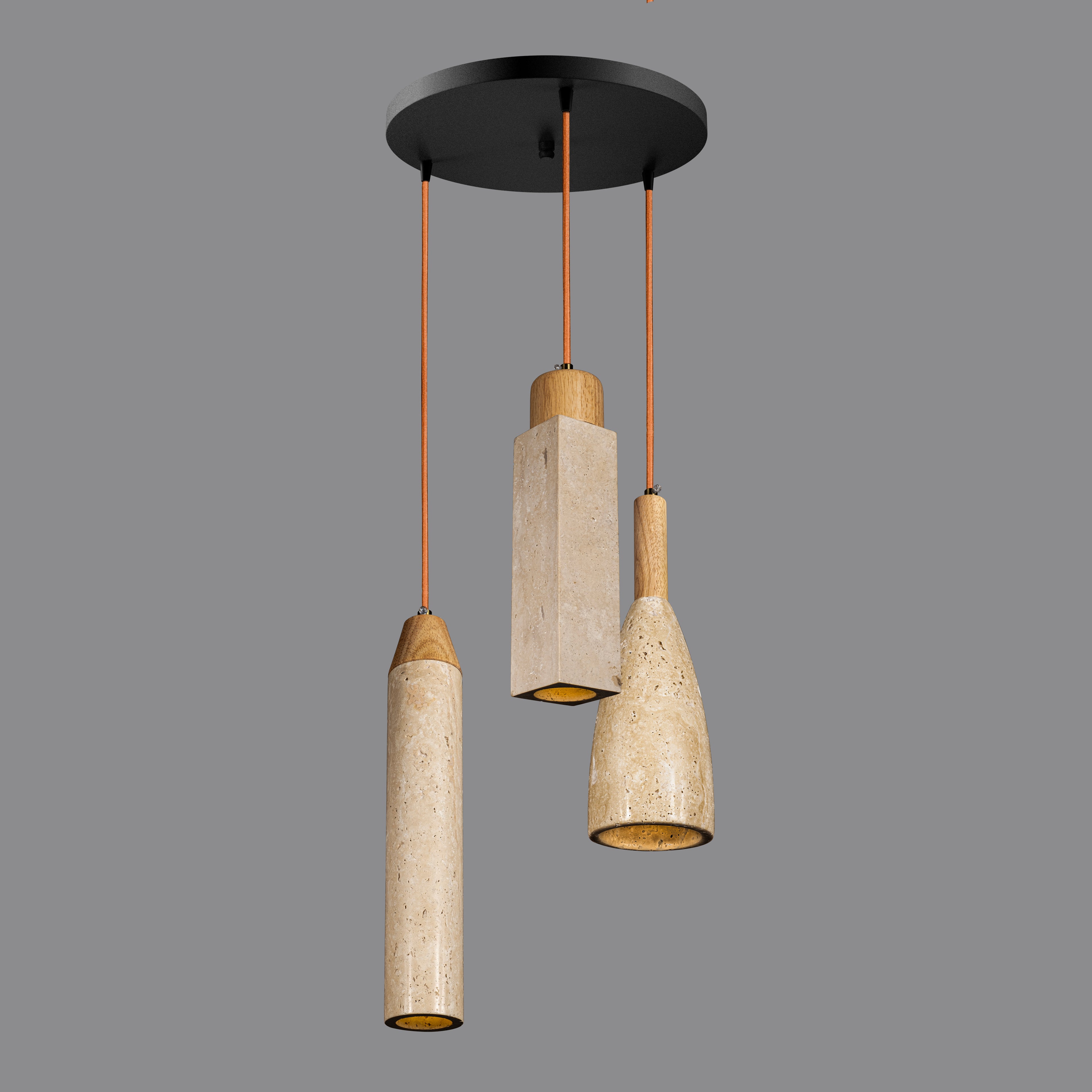 Custom Made Natural Marble Multi Light Pendant, Stone Pendant, Wabi Sabi, Nordic Style Home Decor, Cylinder, Cone, Rectangular, Wood Details