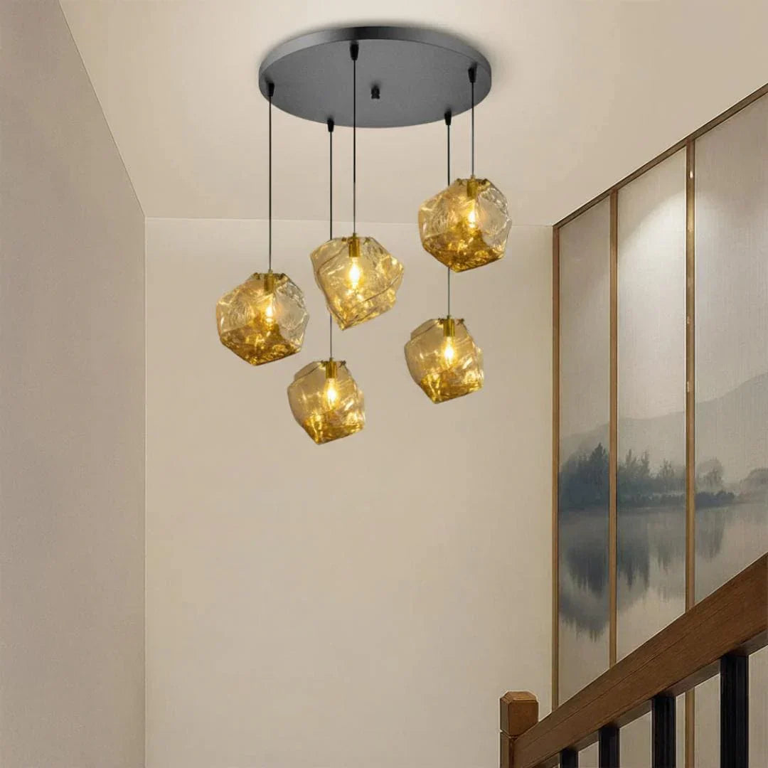 The Warm Glow of Art: Handmade Amber Glass Ice Cube Pendant Light