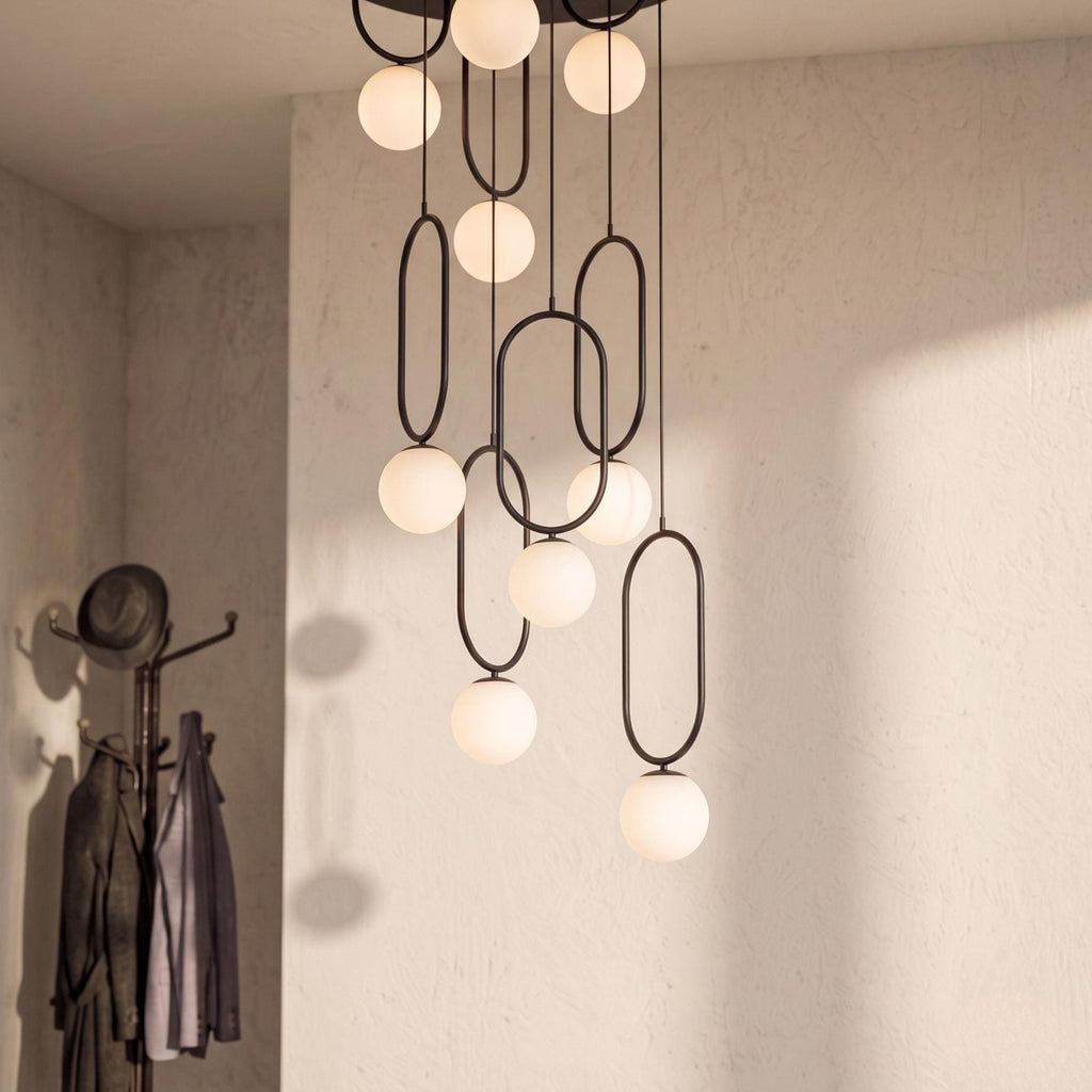 Modern Mid Century Black Ellipse Chandelier