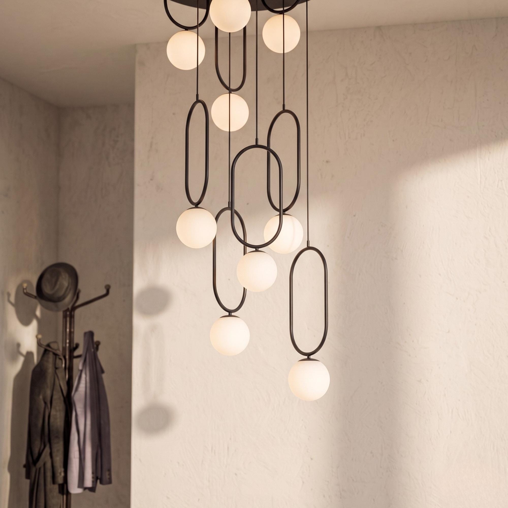 Modern Mid Century Black Ellipse Chandelier