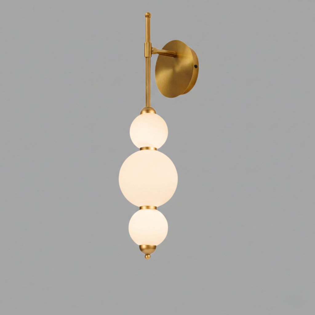 Opal Glass Wall Sconce – Stacked Globe Design – Modern Black & Gold Wall Lamp