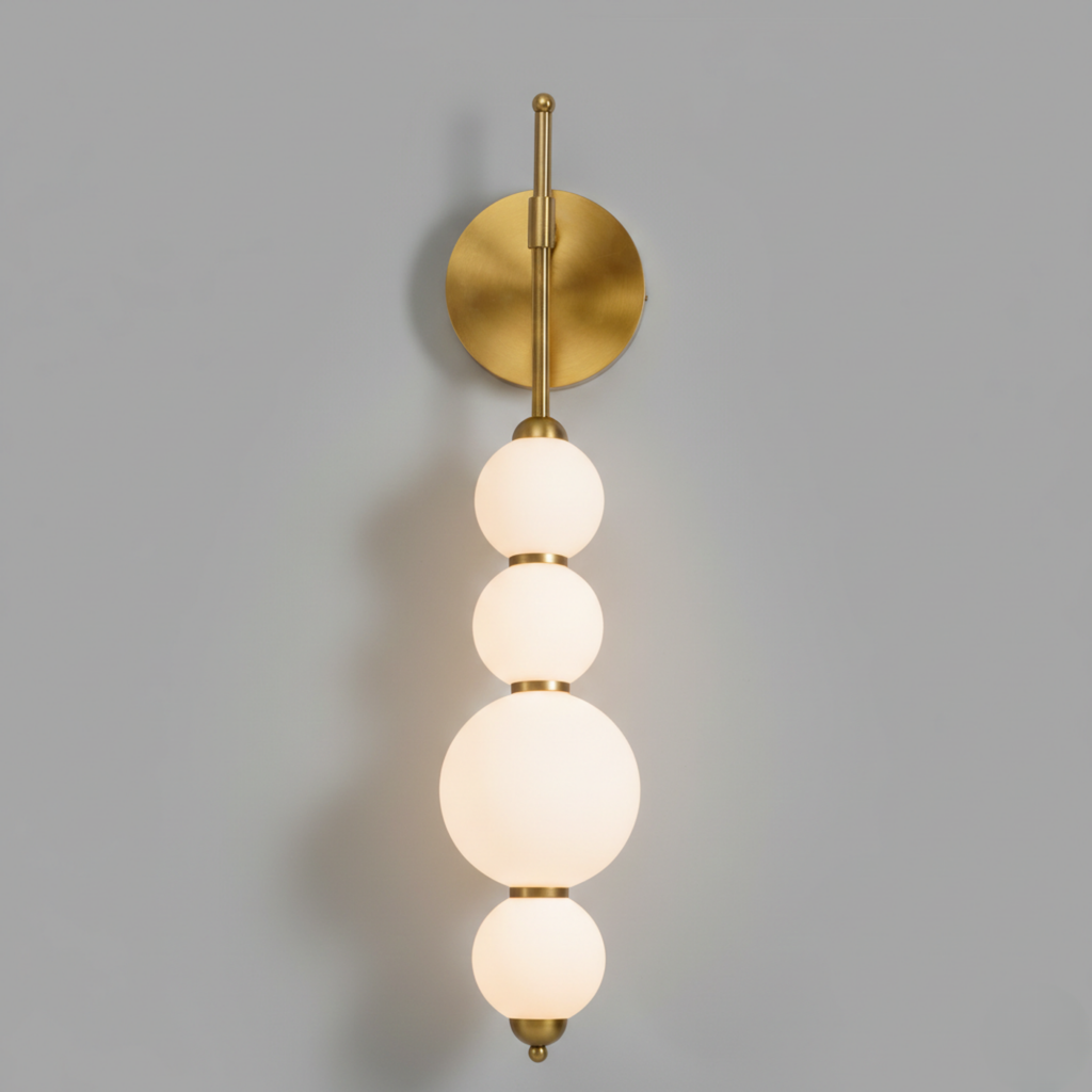 Opal Glass Wall Sconce – Stacked Globe Design – Modern Black & Gold Wall Lamp