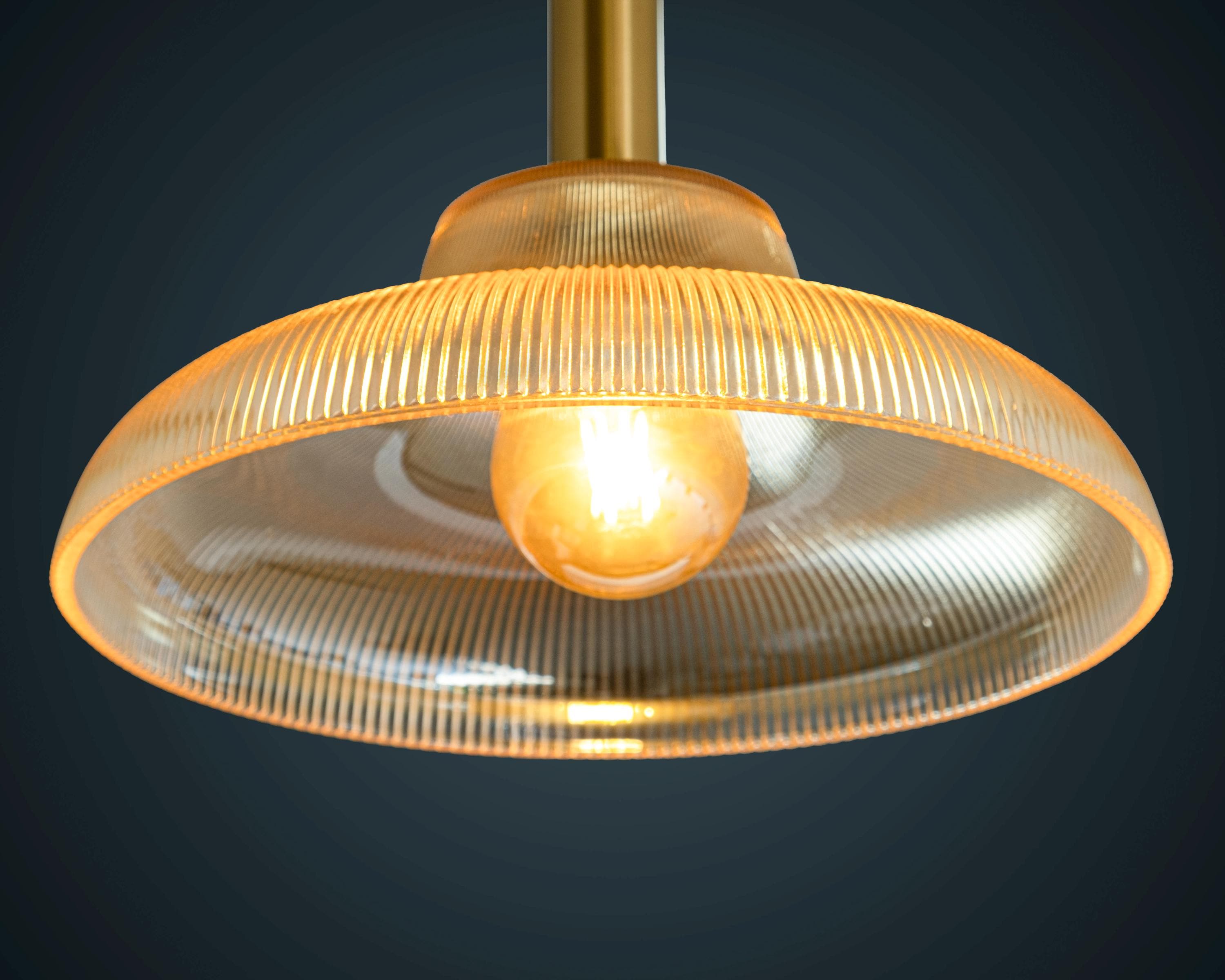 Retro Pleated Amber Glass Pendant Light