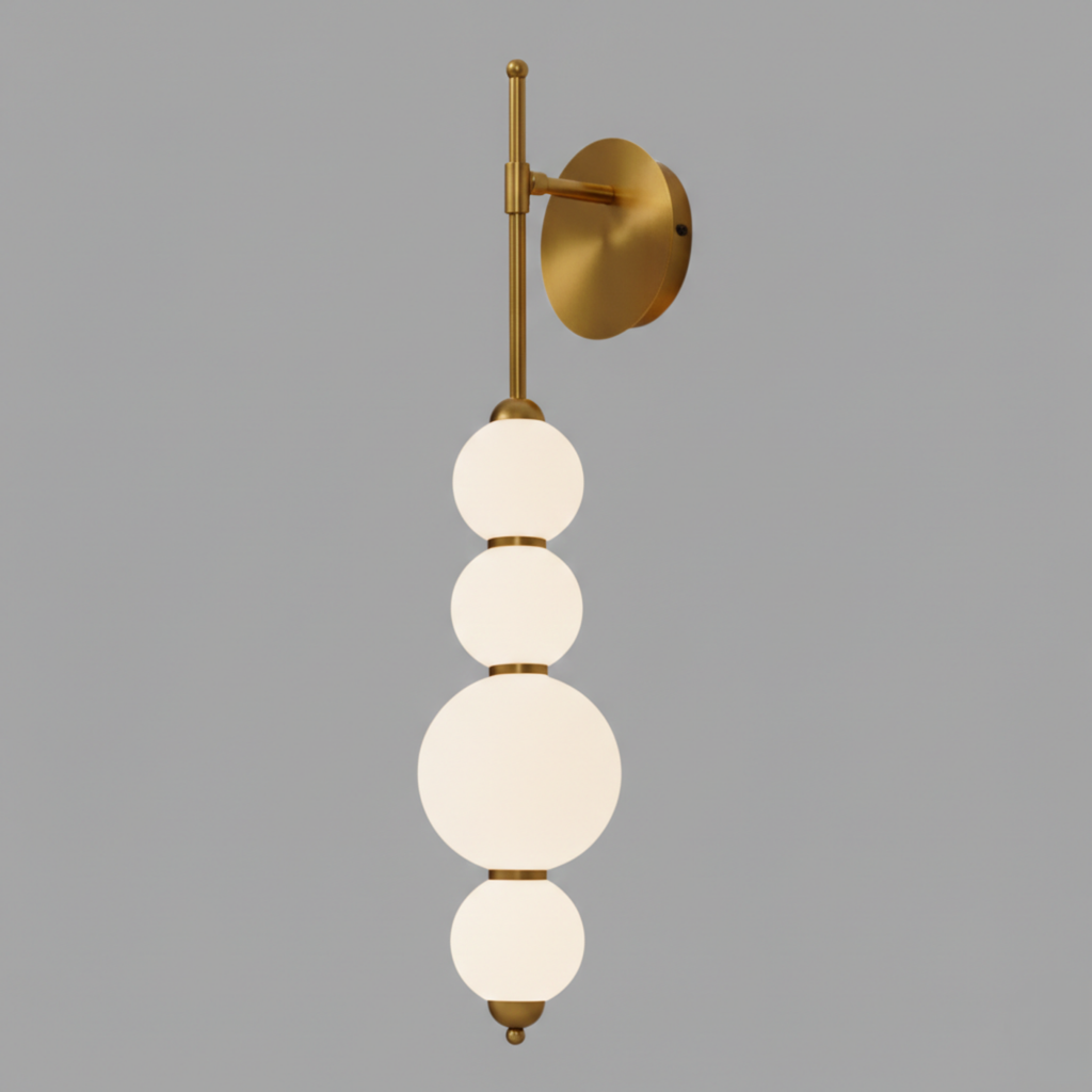 Opal Glass Wall Sconce – Stacked Globe Design – Modern Black & Gold Wall Lamp