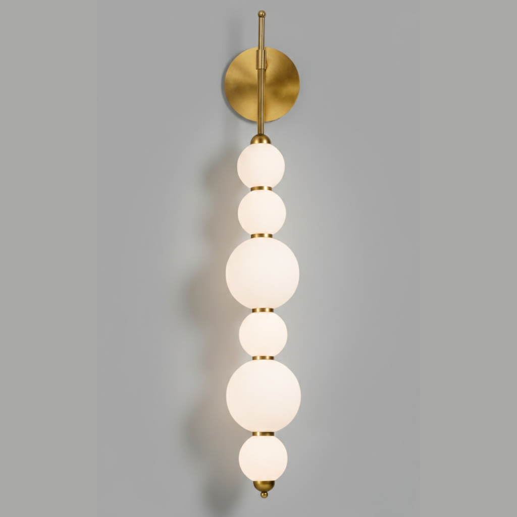 Opal Glass Wall Sconce – Stacked Globe Design – Modern Black & Gold Wall Lamp