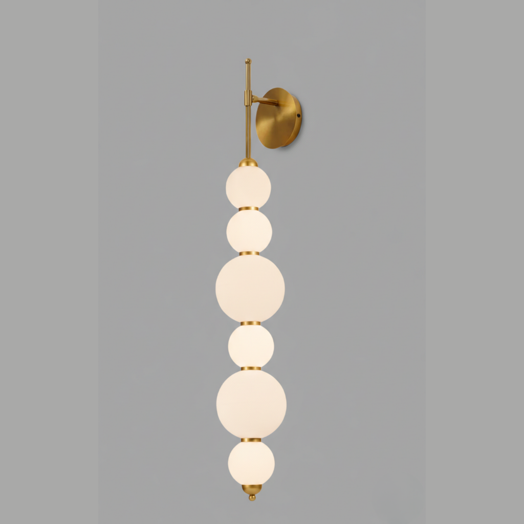 Opal Glass Wall Sconce – Stacked Globe Design – Modern Black & Gold Wall Lamp