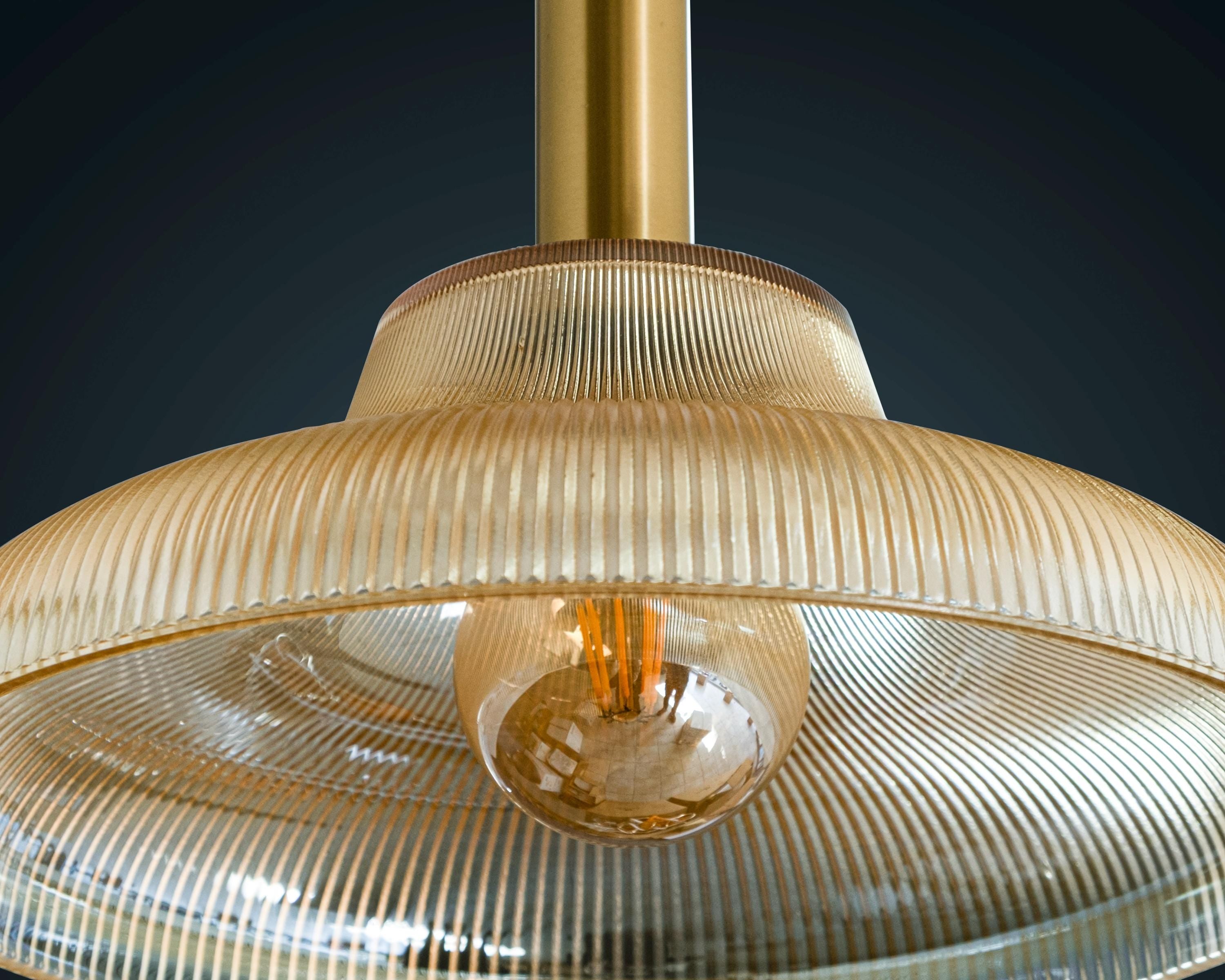 Retro Pleated Amber Glass Pendant Light