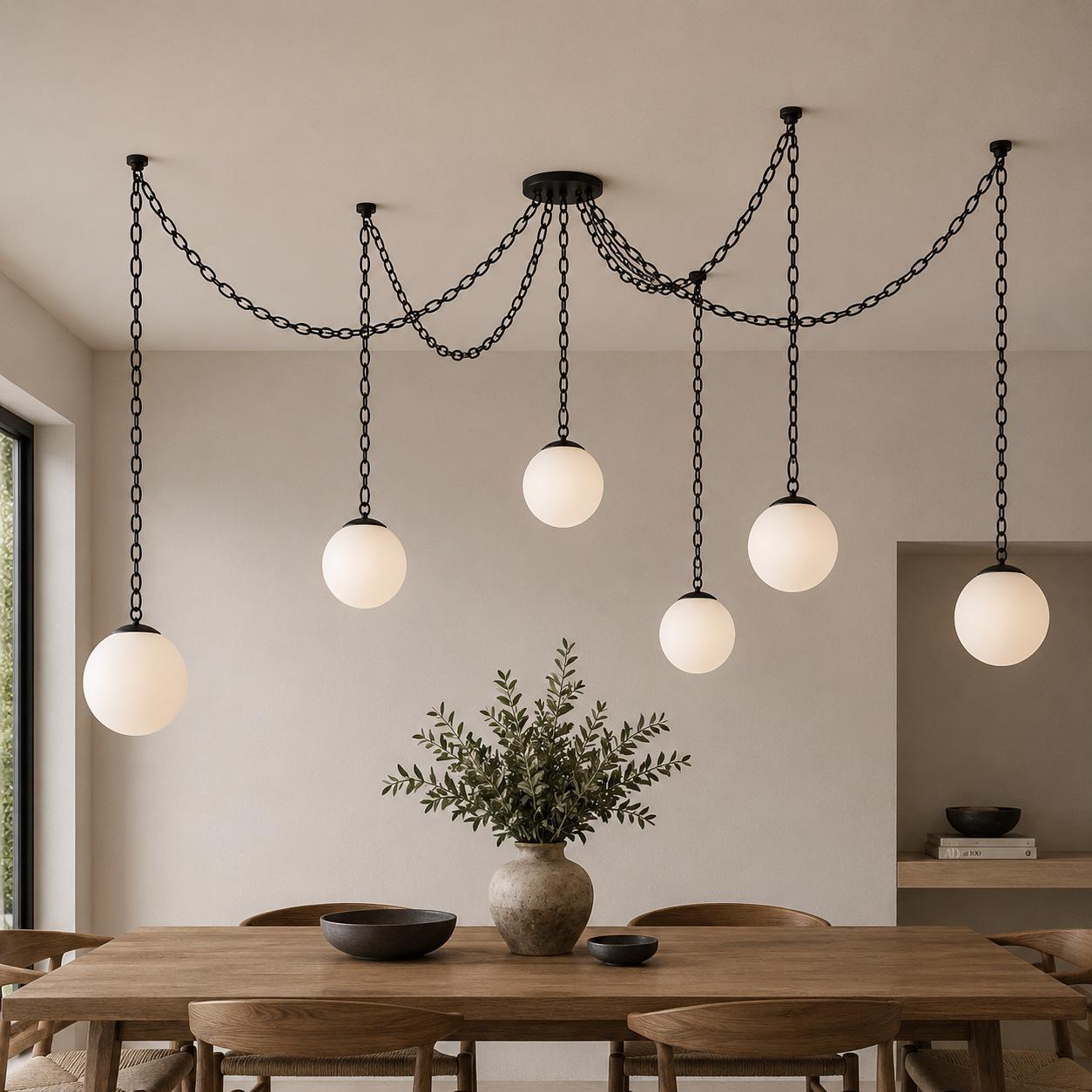 Spider Pendant Light, Modern Chain Chandelier, Adjustable Globe Lighting, Kitchen Island Light, Dining Room Chandelier