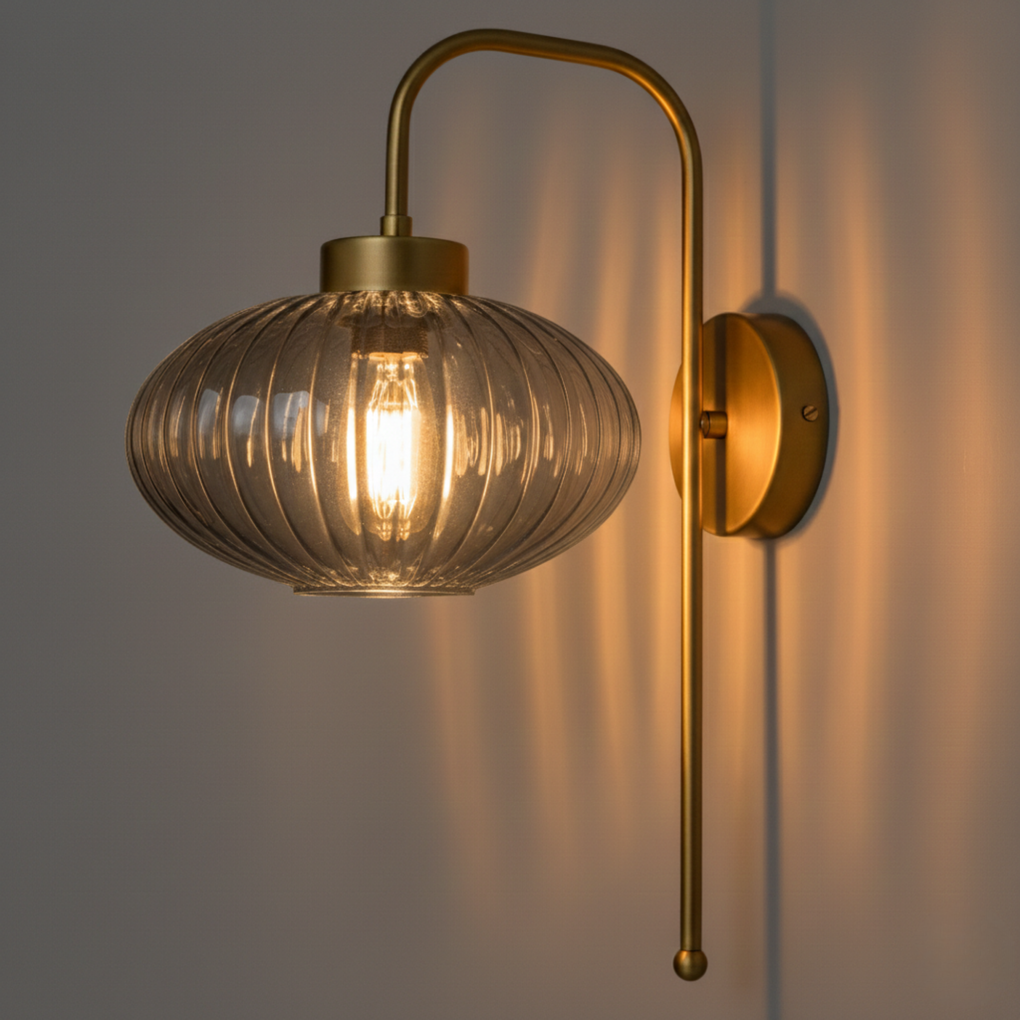 Custom Modern Ribbed Glass Wall Sconce, Smoke Amber Clear Glass, Bathroom Vanity Light, Mid-Century Bedside Lamp