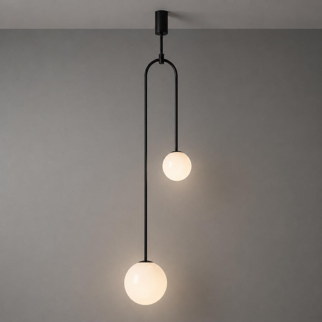 Modern Double Globe Pendant Light, Bedside Pendant Lamp, Opal Glass Ceiling Bedroom Lighting