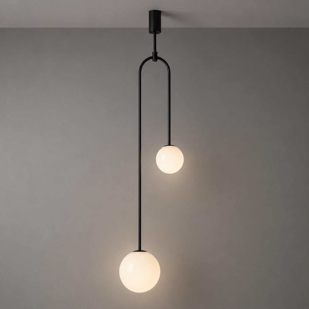 Modern Double Globe Pendant Light, Bedside Pendant Lamp, Opal Glass Ceiling Bedroom Lighting