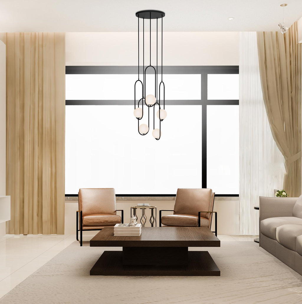 Modern Stairs Multi-Light Pendant: Stairwell Chandelier -Black & Gold Oversized Living Room Light - High Ceiling Staircase Chandelier