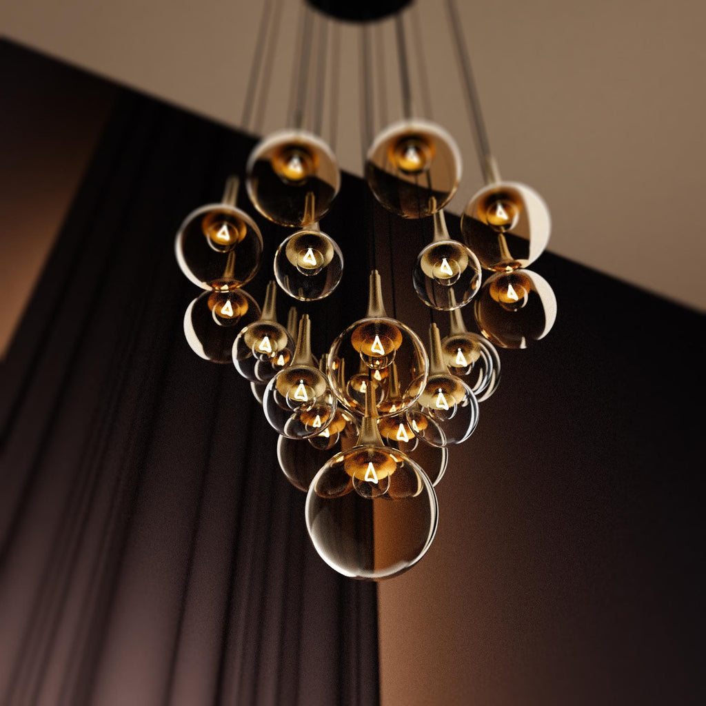 Modern Glass Multi-Pendant Light: Custom Stairwell Chandelier