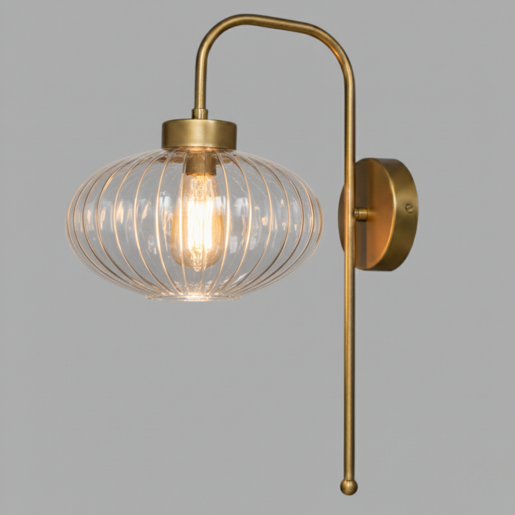 Custom Modern Ribbed Glass Wall Sconce, Smoke Amber Clear Glass, Bathroom Vanity Light, Mid-Century Bedside Lamp