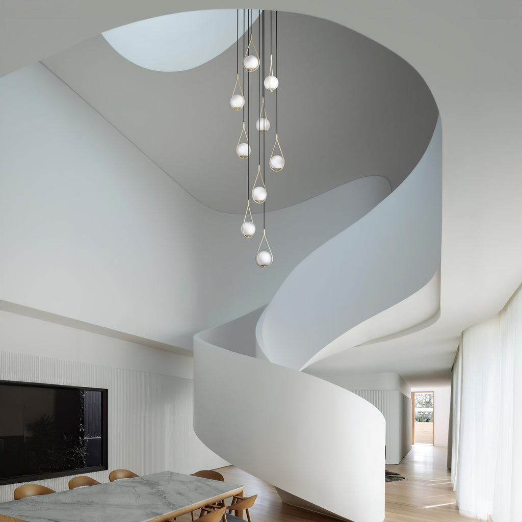 Custom Teardrop Stairwell Chandelier, High Ceiling Foyer Lighting