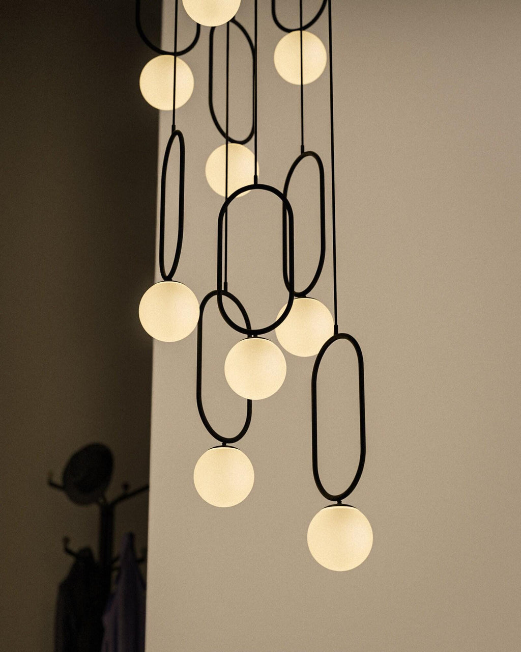Modern Mid Century Black Ellipse Chandelier