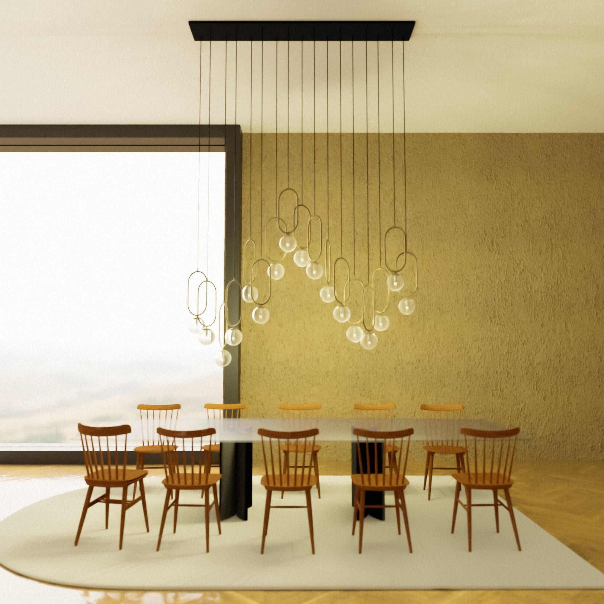 Modern Mid Century Black Ellipse Chandelier