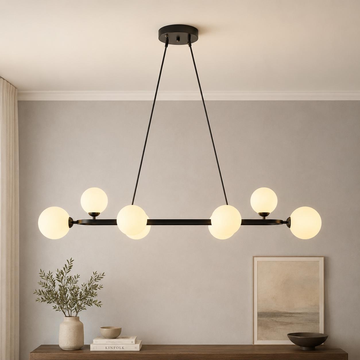 Modern Oval Linear Globe Chandelier, Kitchen Island Pendant