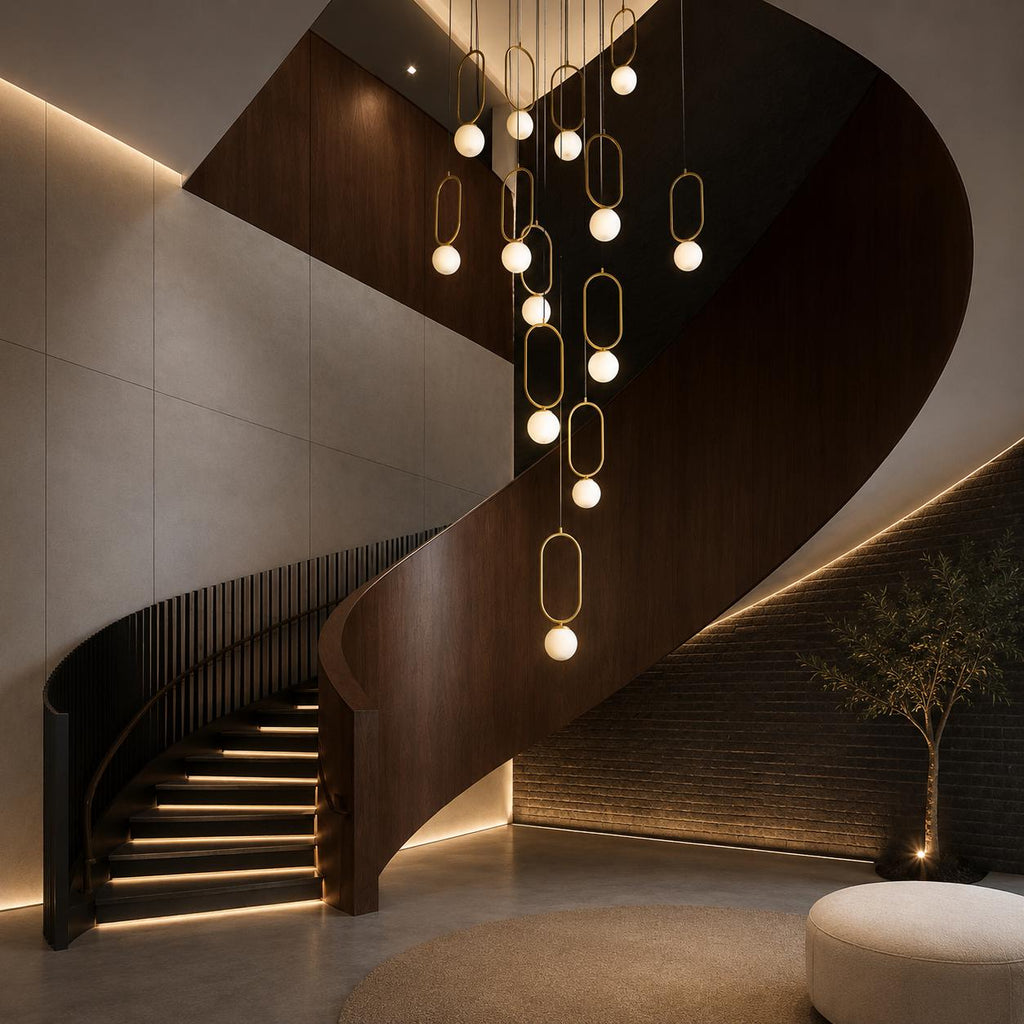 Custom Modern Staircase Chandelier, Sloped Ceiling Lighting