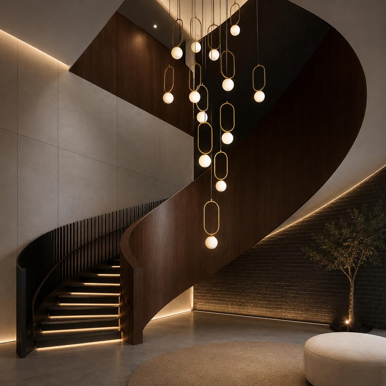 Custom Modern Staircase Chandelier, Sloped Ceiling Lighting