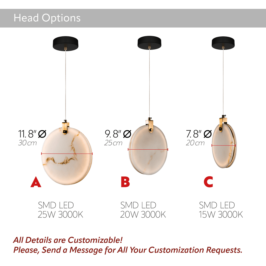 Alabaster Marble Disk LED Pendant Light, Dining Stairwell Lighting