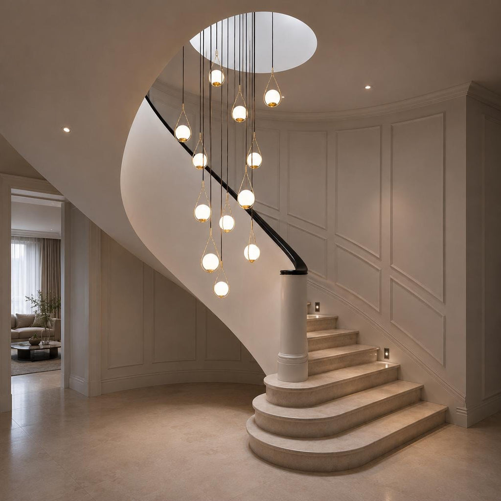 Custom Teardrop Stairwell Chandelier, High Ceiling Foyer Lighting