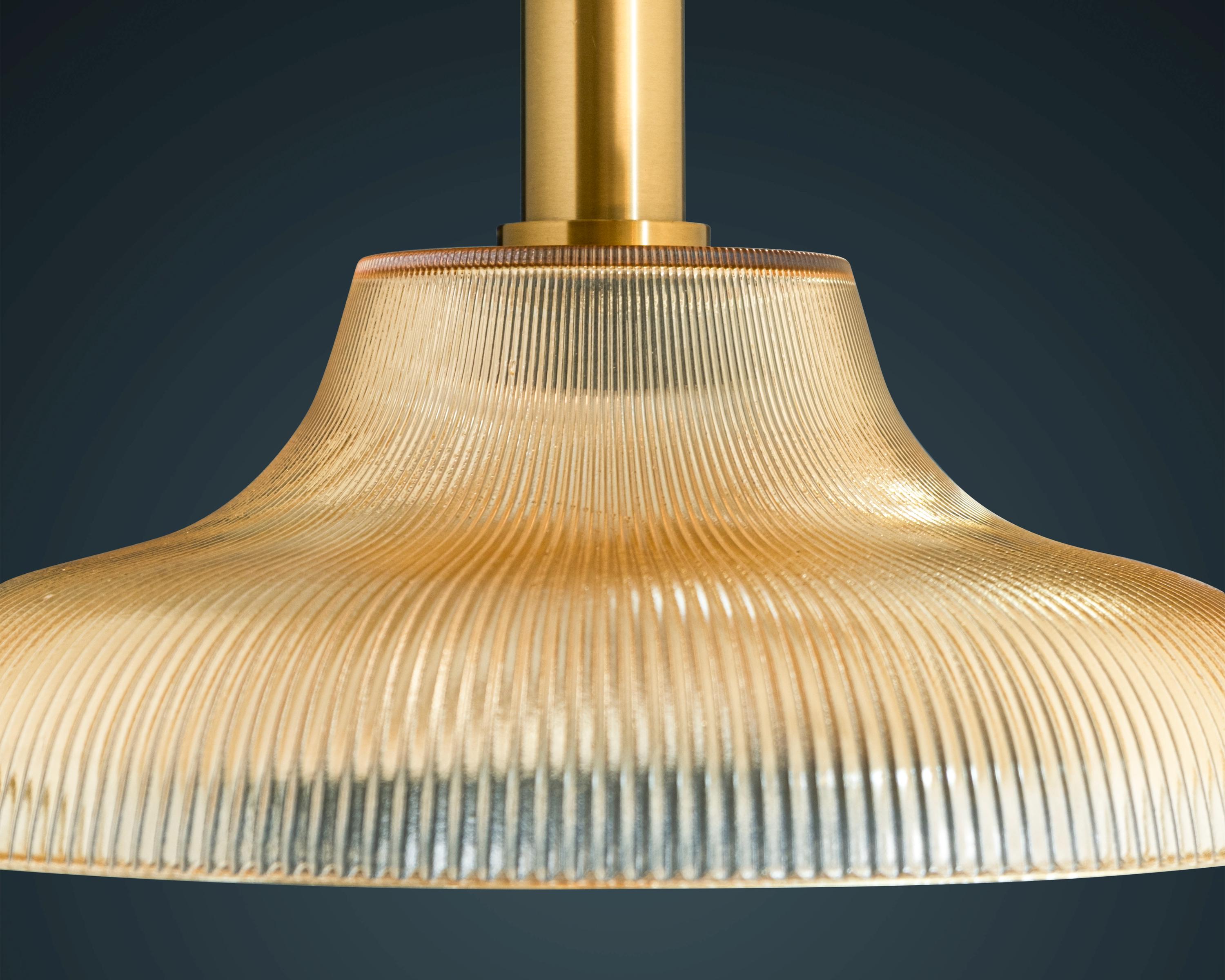 Retro Pleated Amber Glass Pendant Light