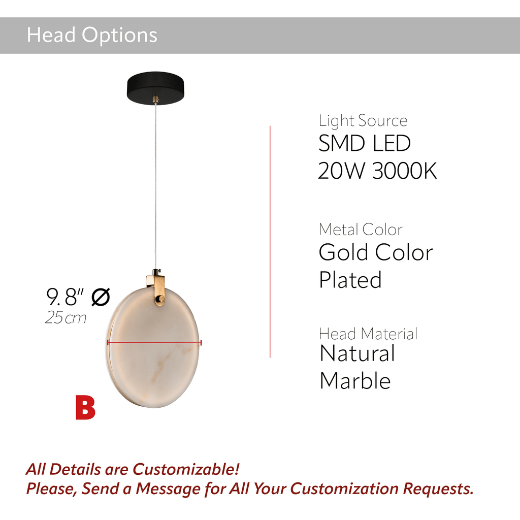Alabaster Marble Disk LED Pendant Light, Dining Stairwell Lighting