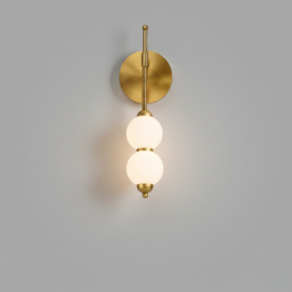 Opal Glass Wall Sconce – Stacked Globe Design – Modern Black & Gold Wall Lamp