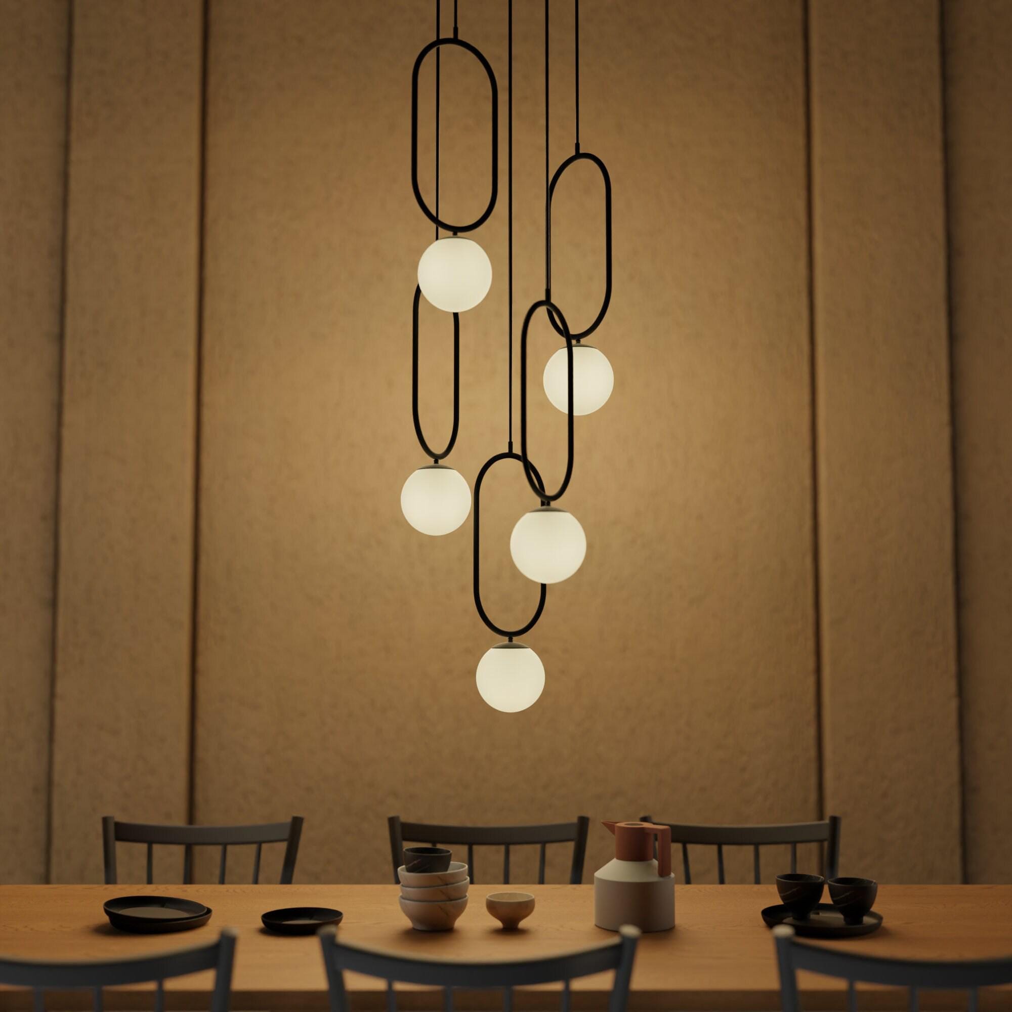 Modern Mid Century Black Ellipse Chandelier