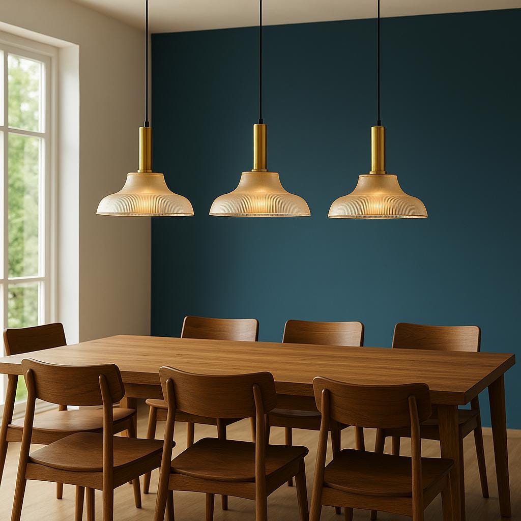 Retro Pleated Amber Glass Pendant Light