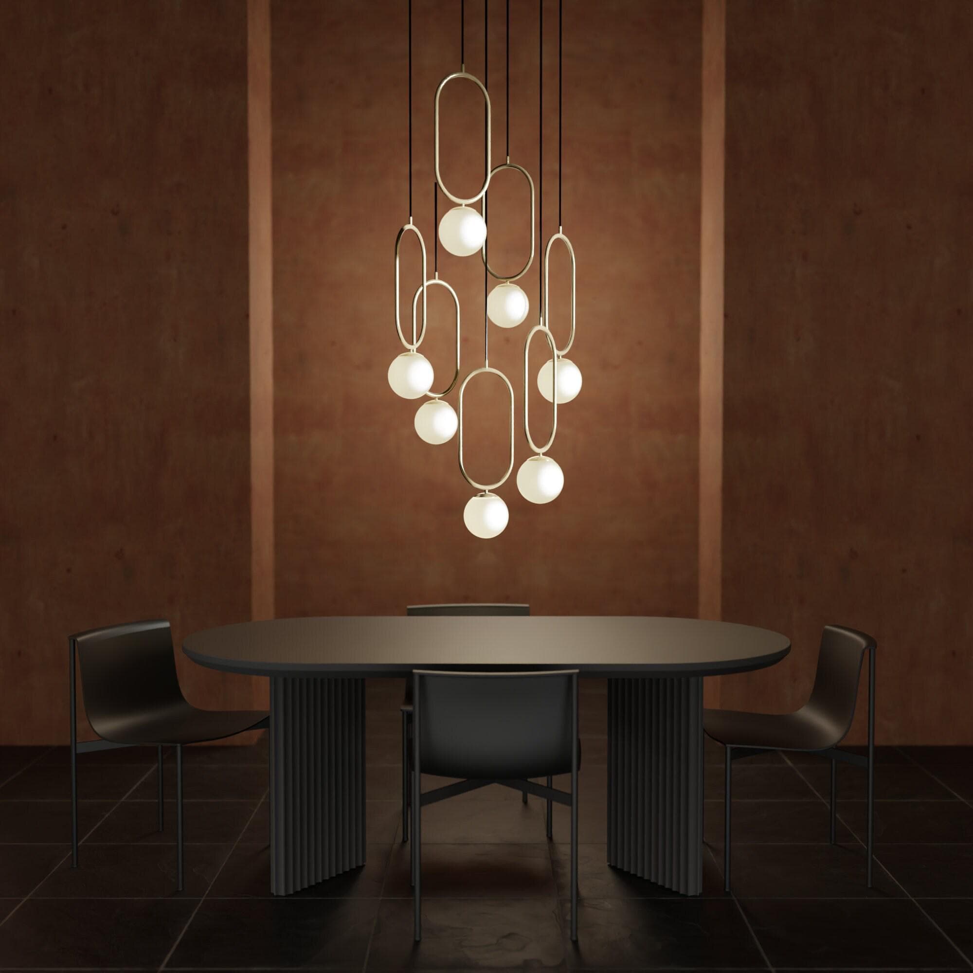 Modern Mid Century Black Ellipse Chandelier