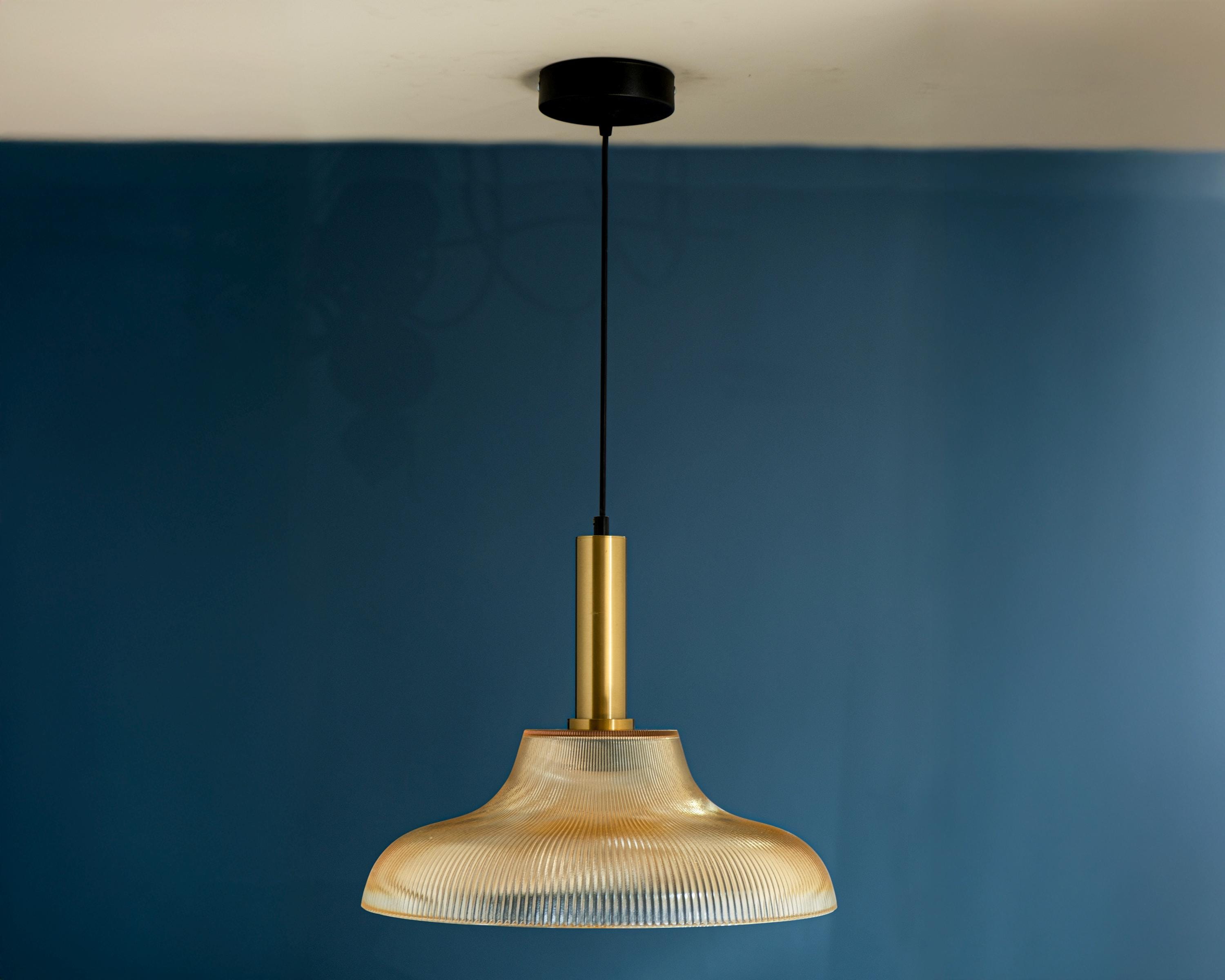 Retro Pleated Amber Glass Pendant Light
