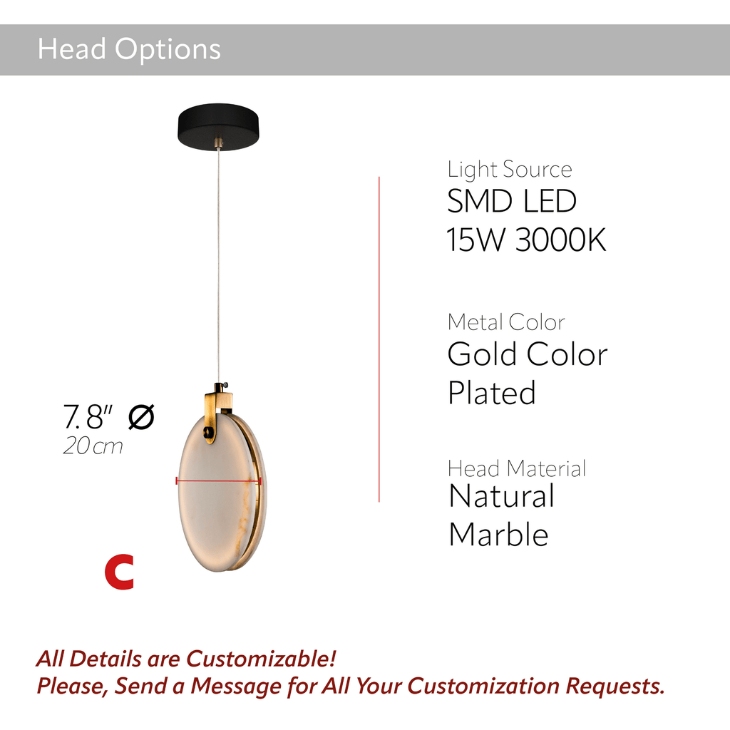 Alabaster Marble Disk LED Pendant Light, Dining Stairwell Lighting