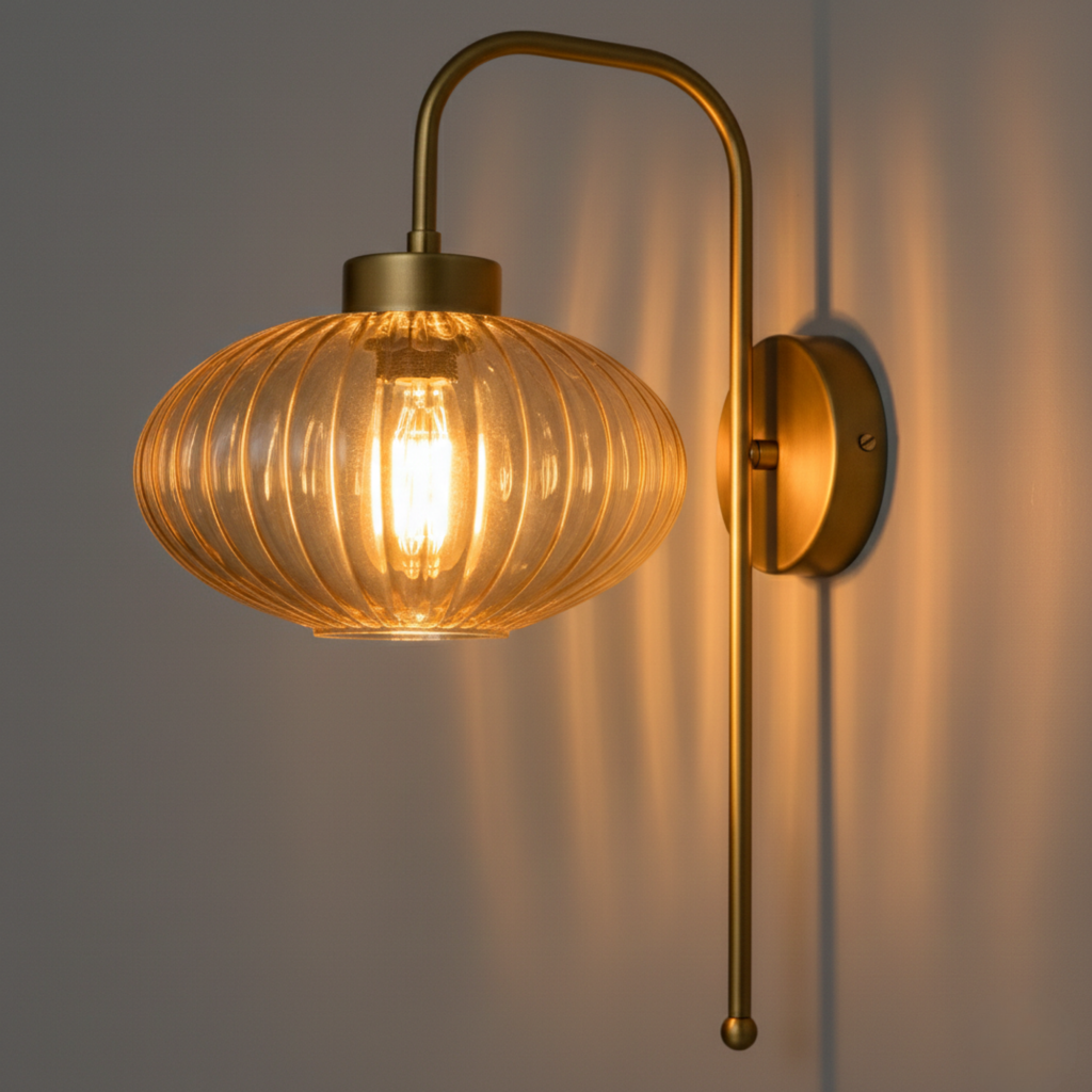 Custom Modern Ribbed Glass Wall Sconce, Smoke Amber Clear Glass, Bathroom Vanity Light, Mid-Century Bedside Lamp