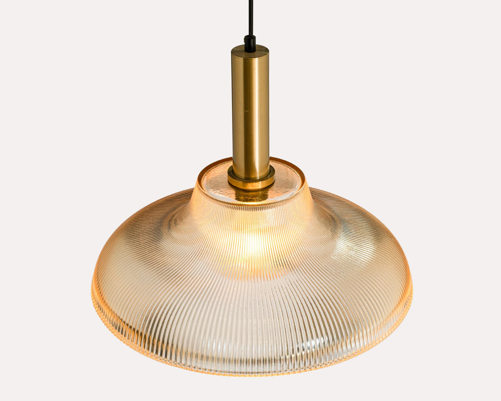 Retro Pleated Amber Glass Pendant Light