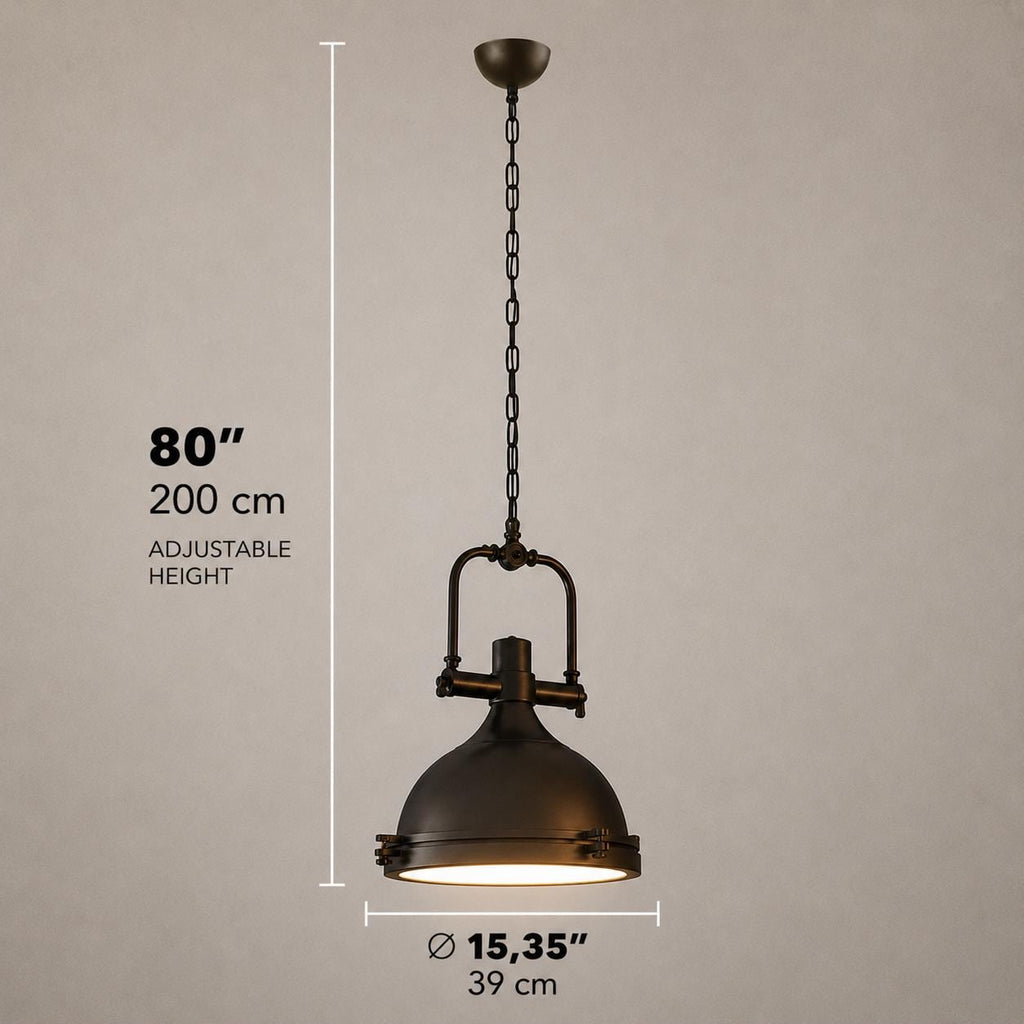 Industrial Farmhouse Pendant Light, Matte Black Metal