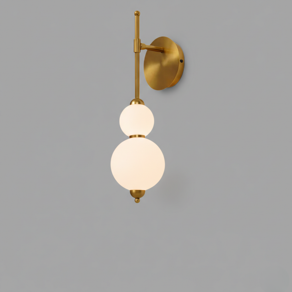 Opal Glass Wall Sconce – Stacked Globe Design – Modern Black & Gold Wall Lamp