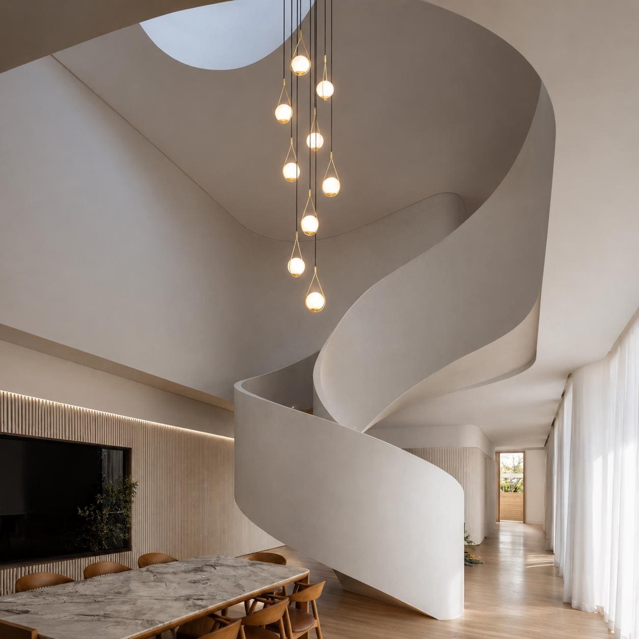Custom Teardrop Stairwell Chandelier, High Ceiling Foyer Lighting