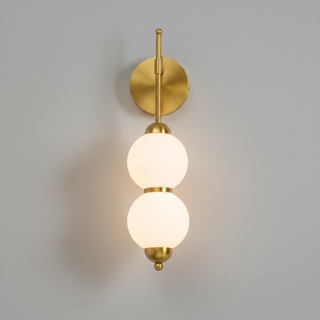 Opal Glass Wall Sconce – Stacked Globe Design – Modern Black & Gold Wall Lamp