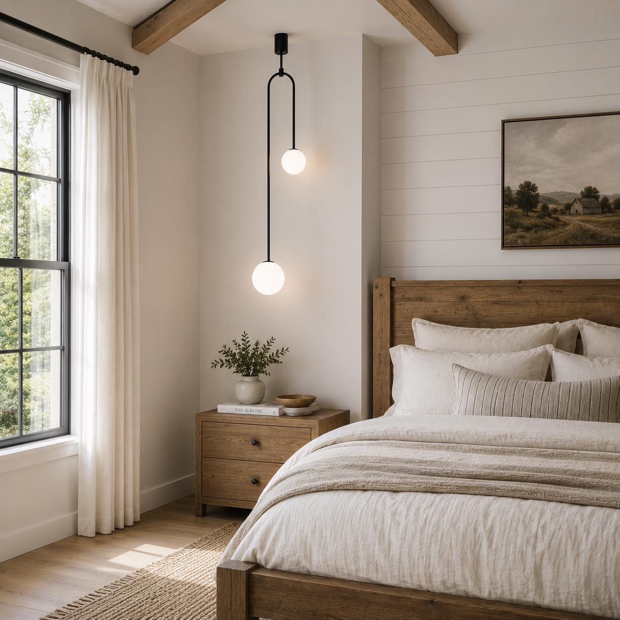Modern Double Globe Pendant Light, Bedside Pendant Lamp, Opal Glass Ceiling Bedroom Lighting