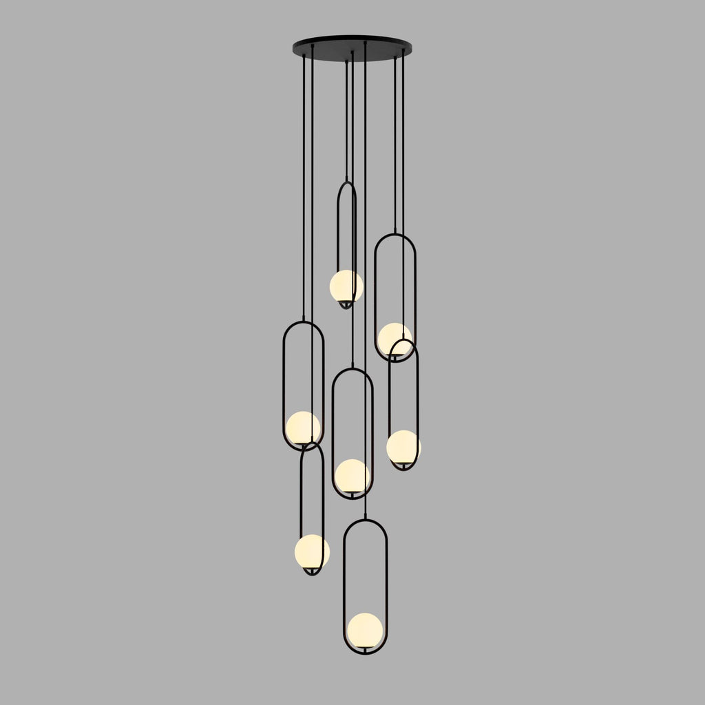 Modern Stairs Multi-Light Pendant: Stairwell Chandelier -Black & Gold Oversized Living Room Light - High Ceiling Staircase Chandelier