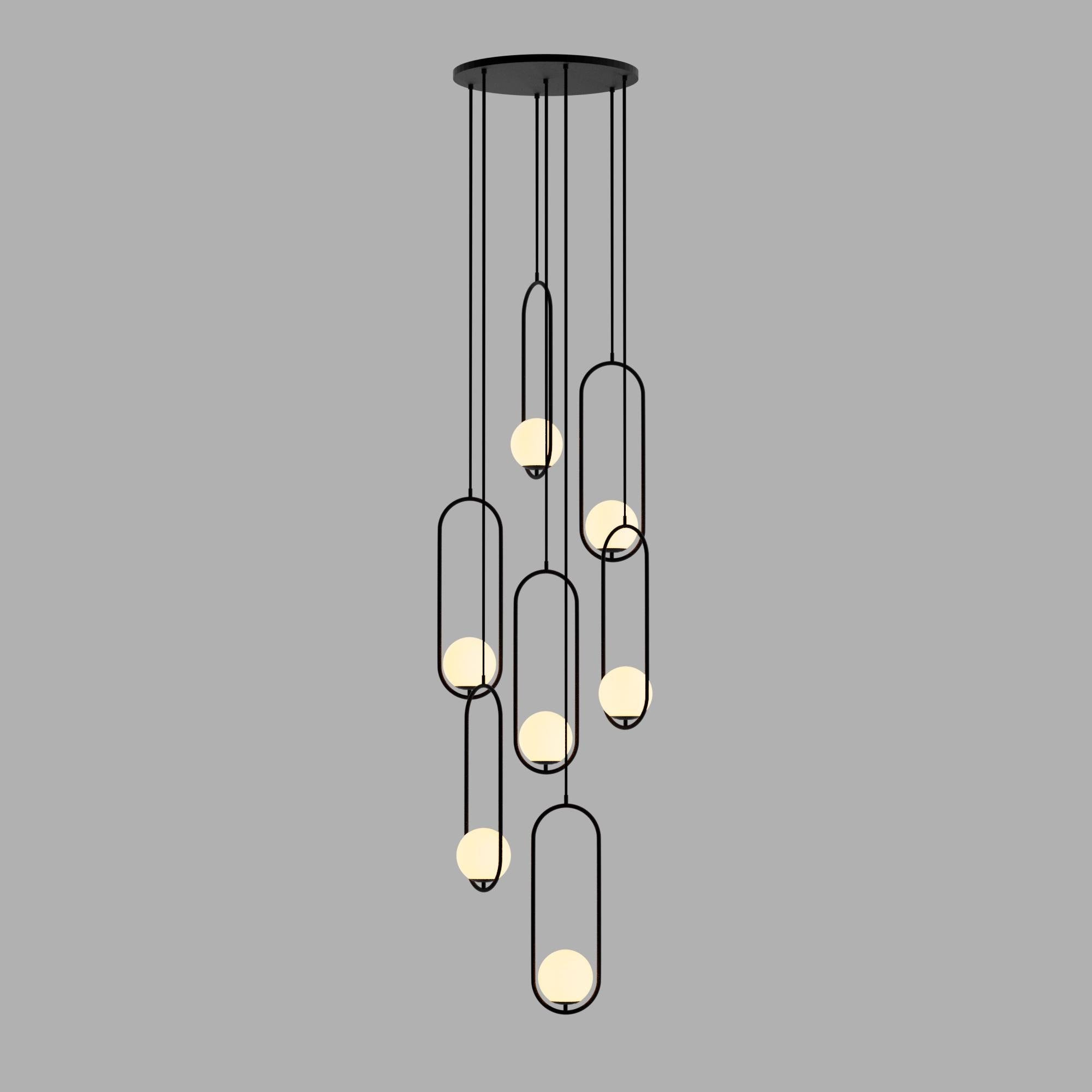 Modern Stairs Multi-Light Pendant: Stairwell Chandelier -Black & Gold Oversized Living Room Light - High Ceiling Staircase Chandelier