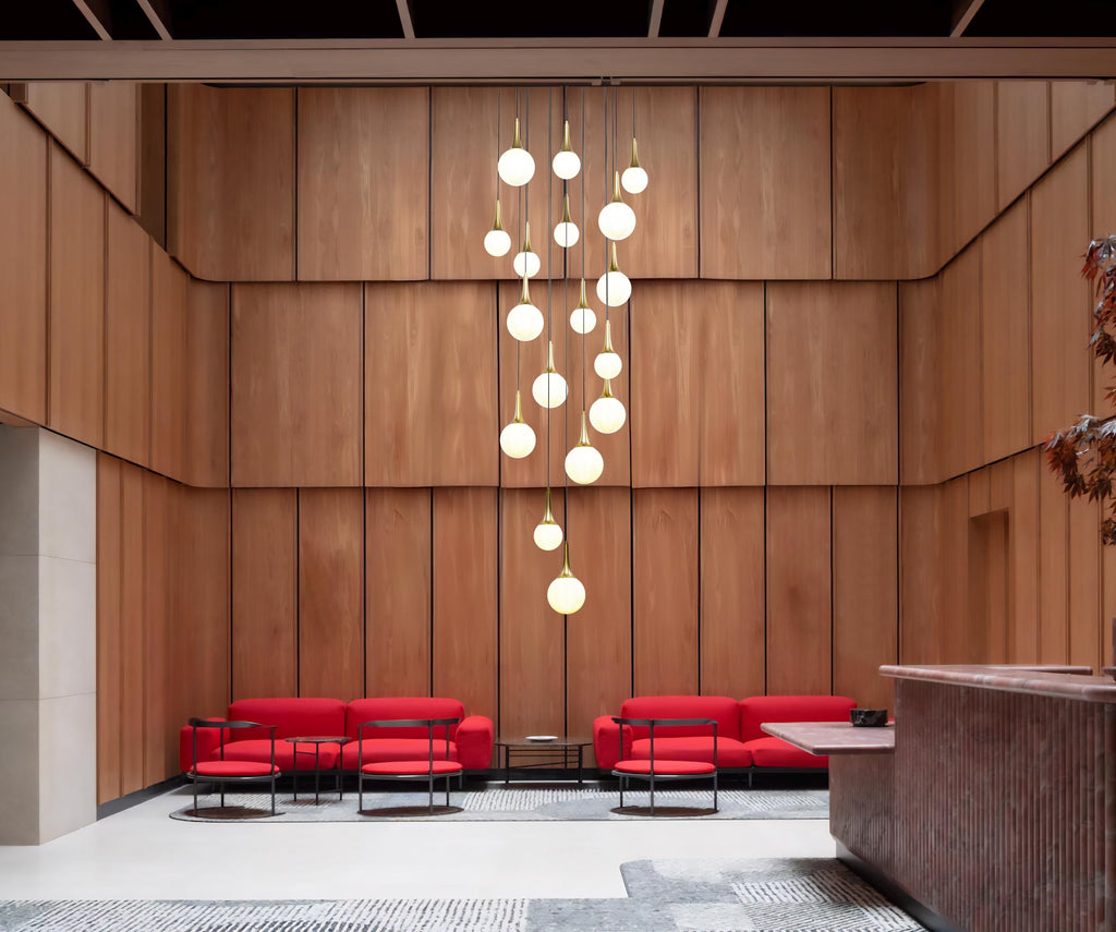 Custom Multi-Pendant Light: Glass Stairwell Chandelier