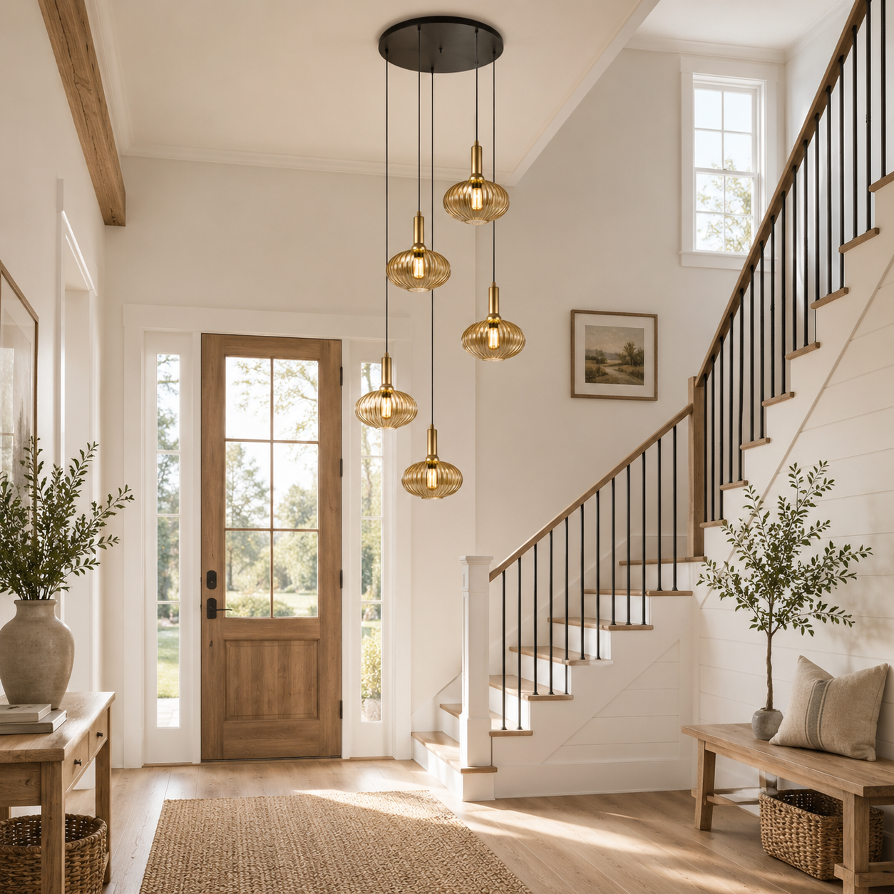 Modern Glass Pendant Lighting: Custom Ribbed Glass Chandelier