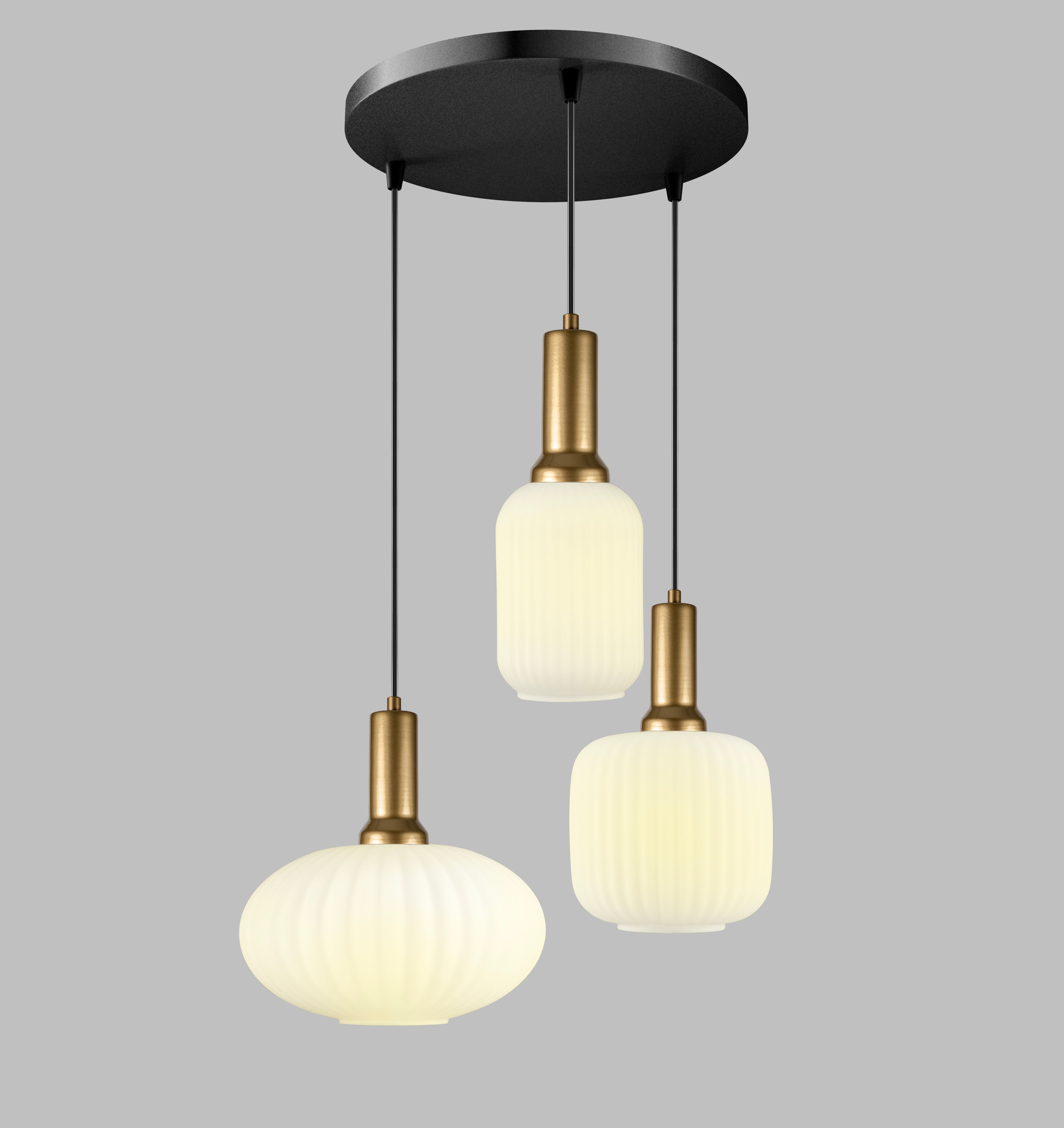Milk Glass Multi Pendant Light Staircase, Custom Made Pendant Light, Mid-Century Modern, Ribbed -Pleated Glass, Organic Modern-Minimal