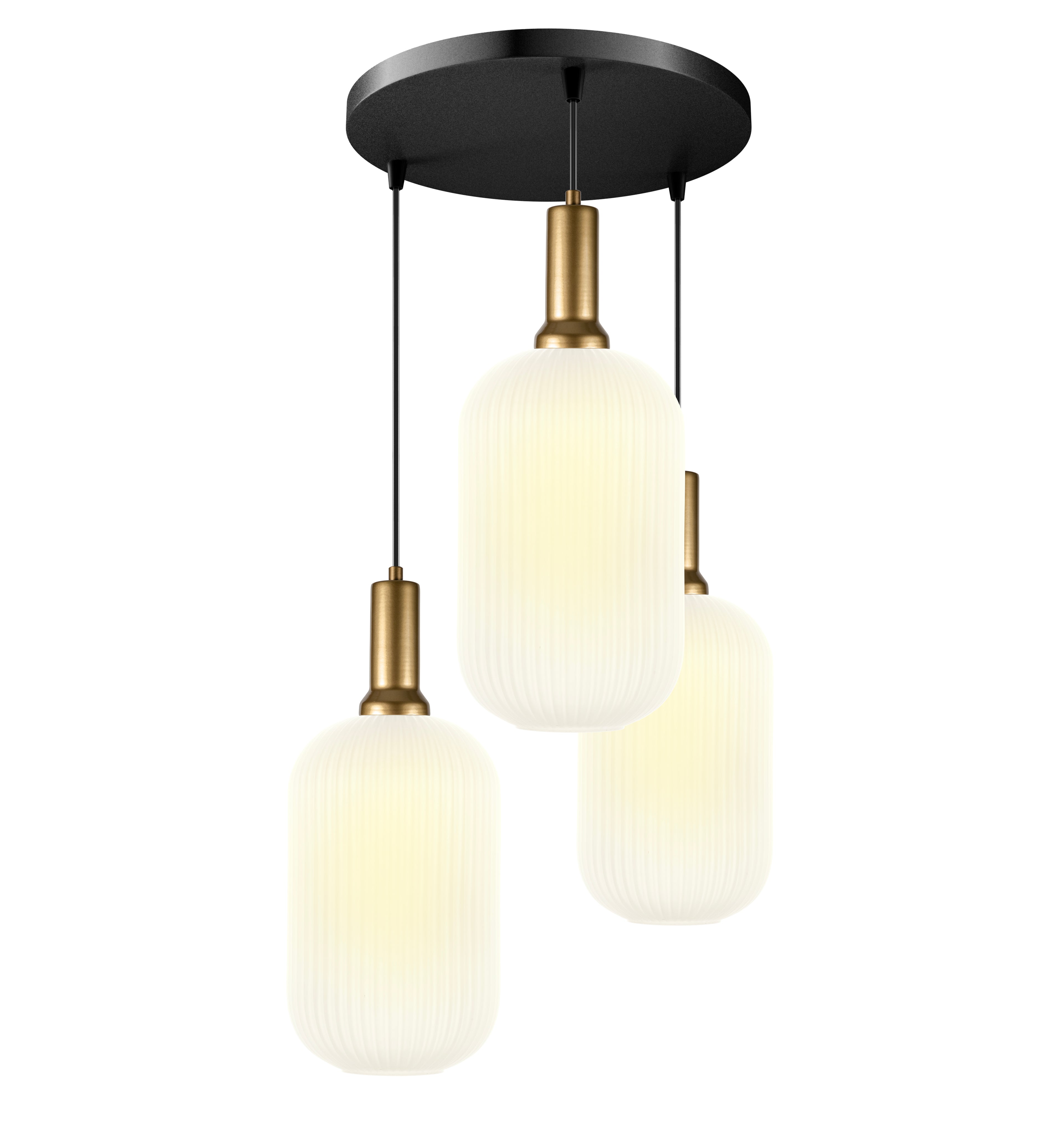 Long Glass Reeded Clear-Amber-Smoke Gray, Round Multi-Pendant Light for Stairs, Suitable for High Ceilings, 10 ft cord