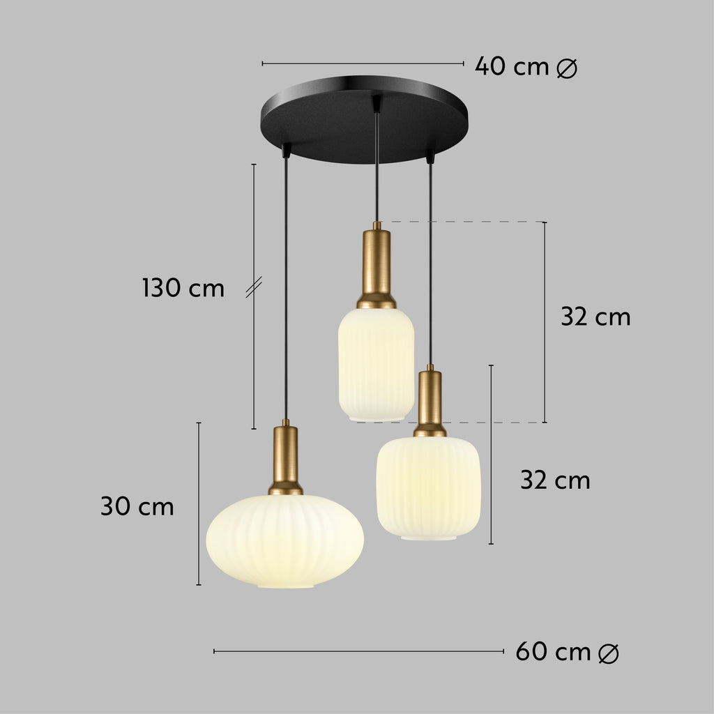 Milk Glass Multi Pendant Light Staircase, Custom Made Pendant Light, Mid-Century Modern, Ribbed -Pleated Glass, Organic Modern-Minimal