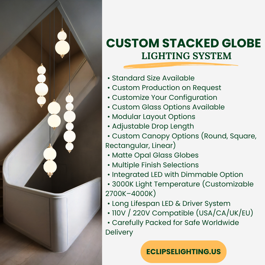 Modern Staircase Chandelier, Glass Cluster Pendant Light, High Ceiling Foyer Fixture
