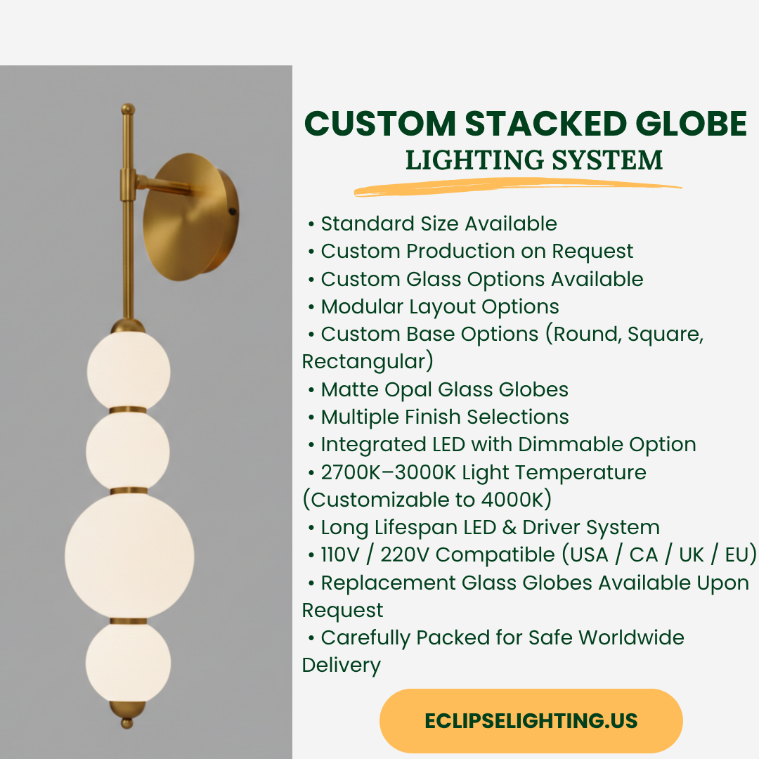 Opal Glass Wall Sconce – Stacked Globe Design – Modern Black & Gold Wall Lamp